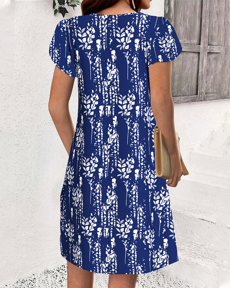 Vestito Casual Stampato con Maniche a Petalo