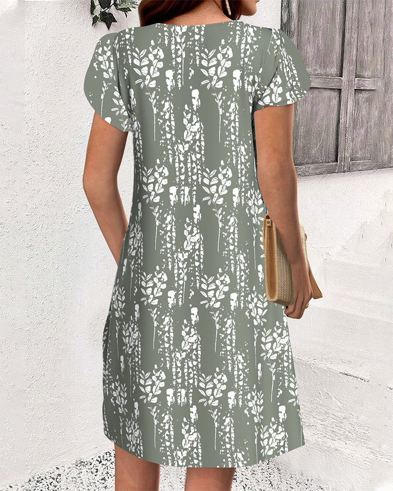Vestito Casual Stampato con Maniche a Petalo