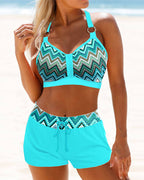 Bikini a vita alta con stampa geometrica