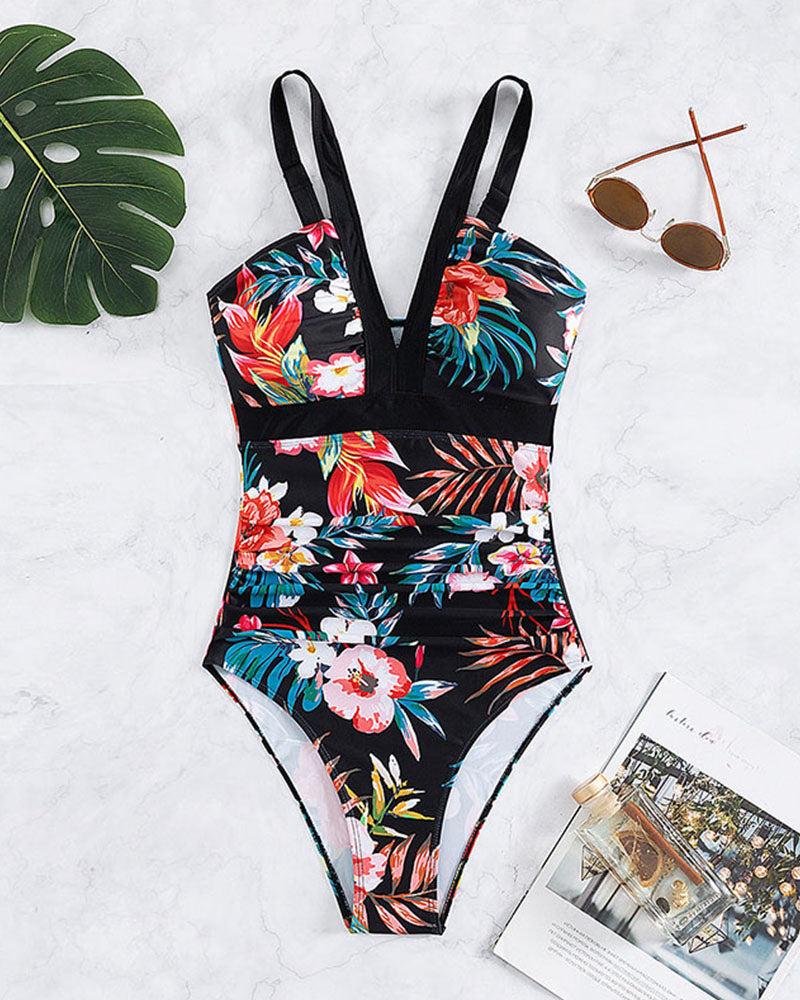 Costume da bagno intero alla moda con stampa floreale