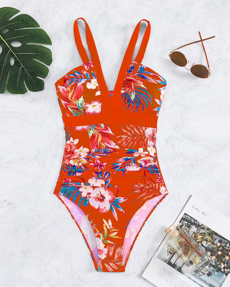 Costume da bagno intero alla moda con stampa floreale