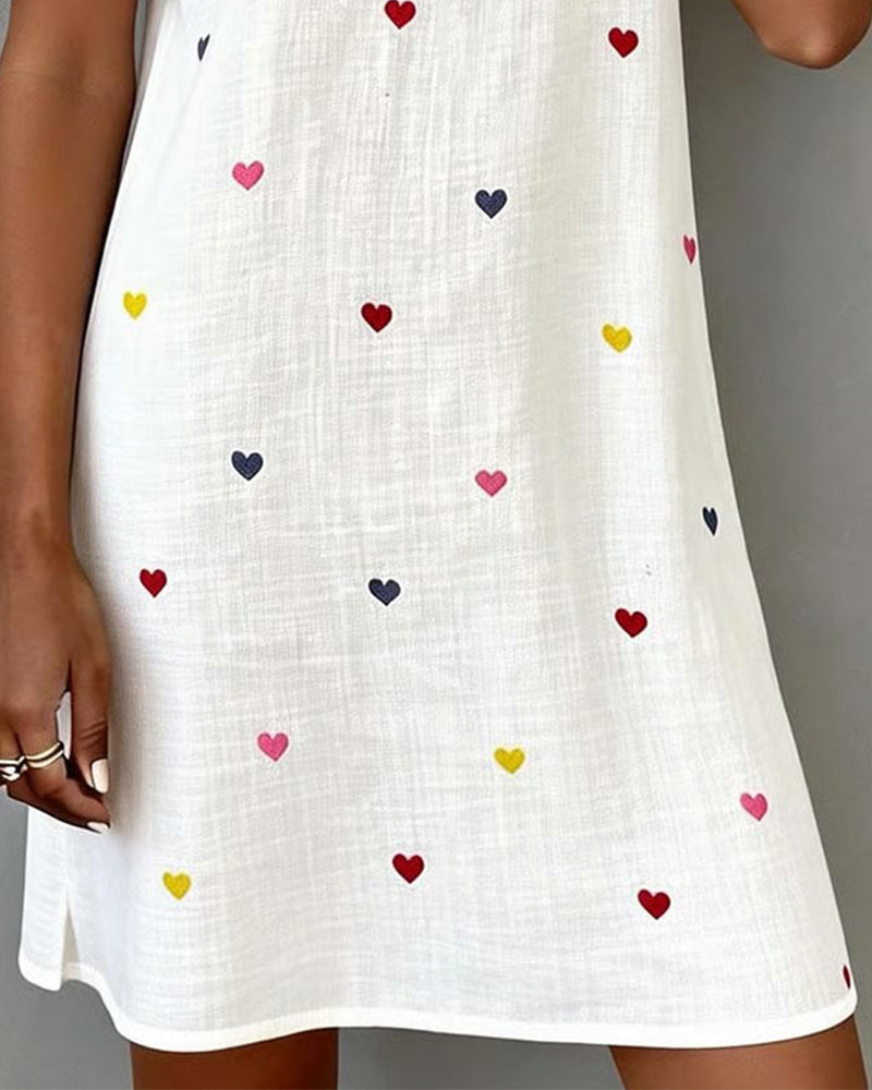 Abito Colorato Con Stampa A Cuore E Scollo A V