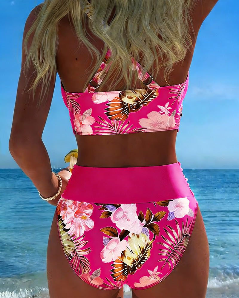 Bikini Contrasto Floreale Spacco