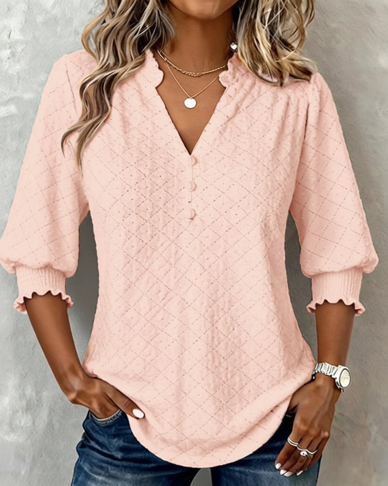 Top scollo a V con motivo Argyle e maniche corte