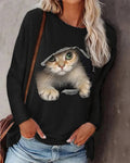 Maglia a maniche lunghe con stampa gatto