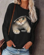 Maglia a maniche lunghe con stampa gatto