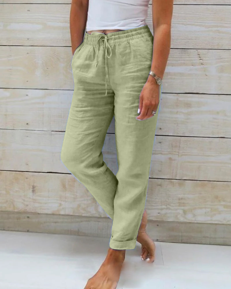 Pantaloni casual a tinta unita a gamba dritta