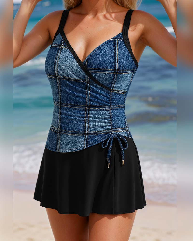 Costume Da Bagno A Top E Slip A Vita Alta Con Bretelle