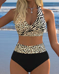 Bikini a Vita Alta Stampa Leopardo Zebra