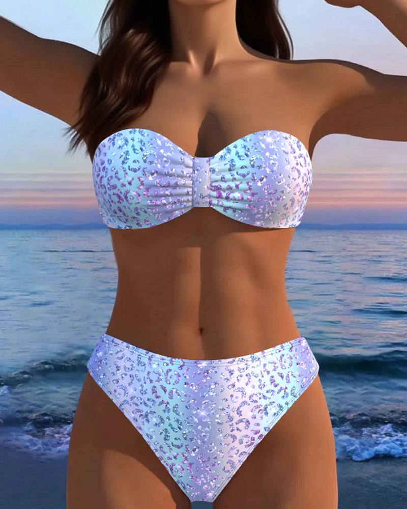 Bikini a fascia stampato leopardato
