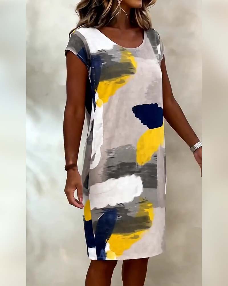 Abito girocollo tie-dye stampato