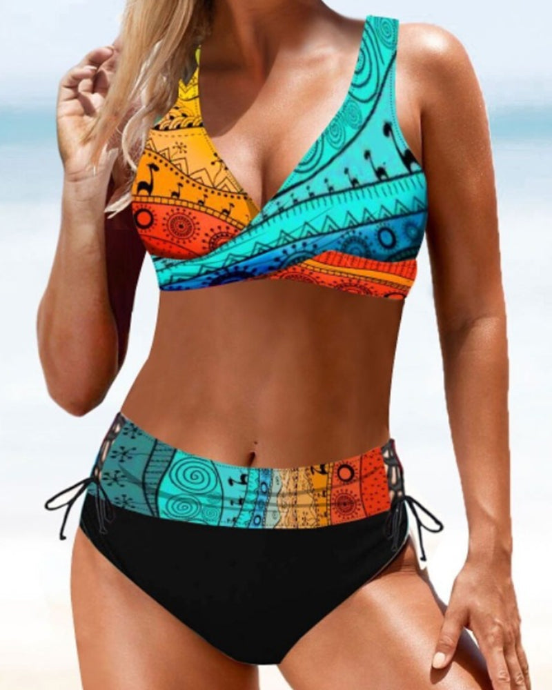 Bikini a righe multicolore