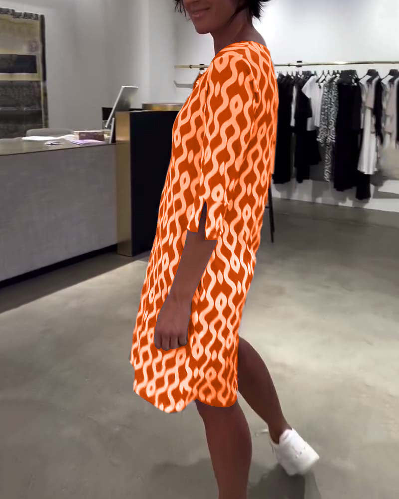 Abito midi stampato a collo alto