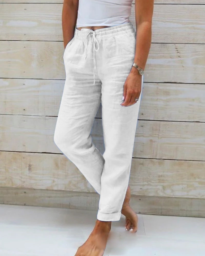 Pantaloni casual a tinta unita a gamba dritta
