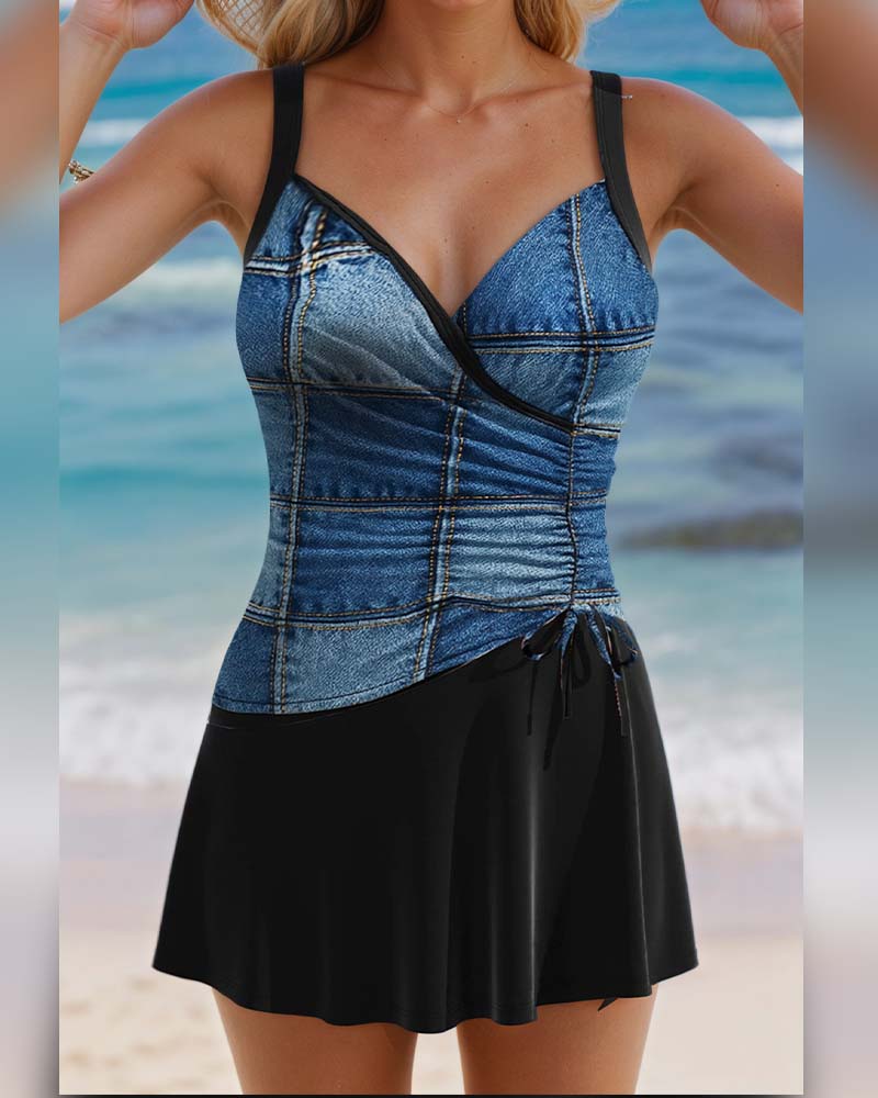 Costume Da Bagno A Top E Slip A Vita Alta Con Bretelle