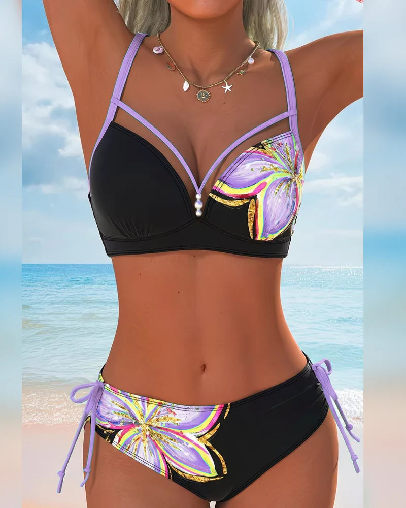 Bikini Bralette Allacciato con Stampa