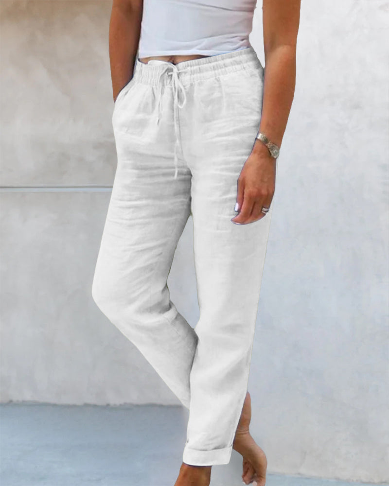 Pantaloni casual a tinta unita a gamba dritta
