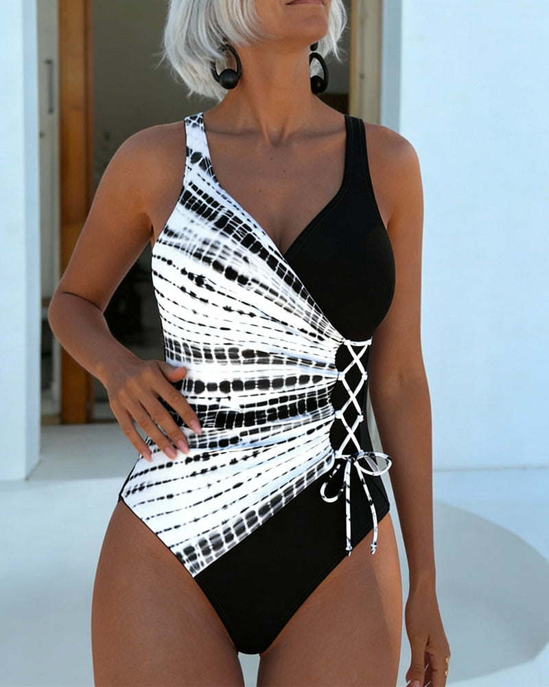 Costume Intero Color Block A Pois