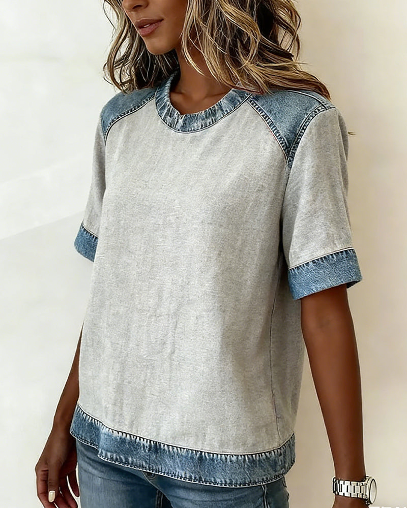 Top Jean Patchwork Maniche Corte
