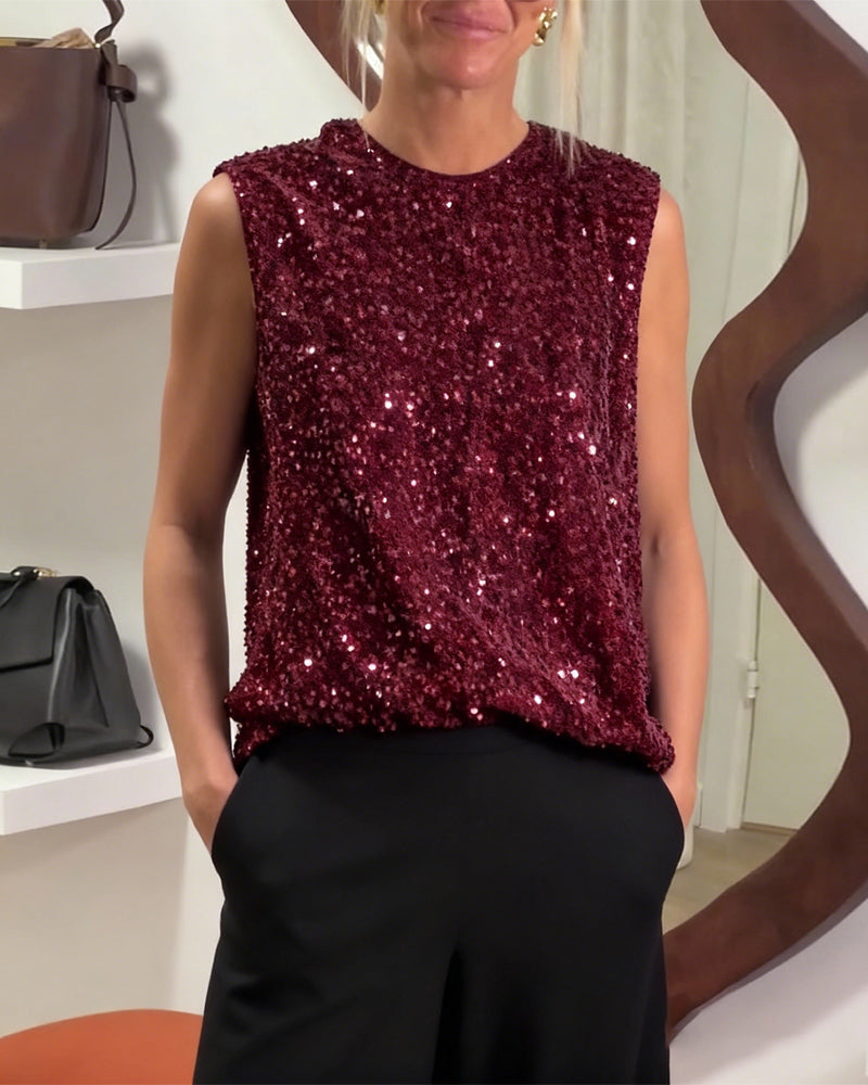 Canotta alla moda con nodo e paillettes