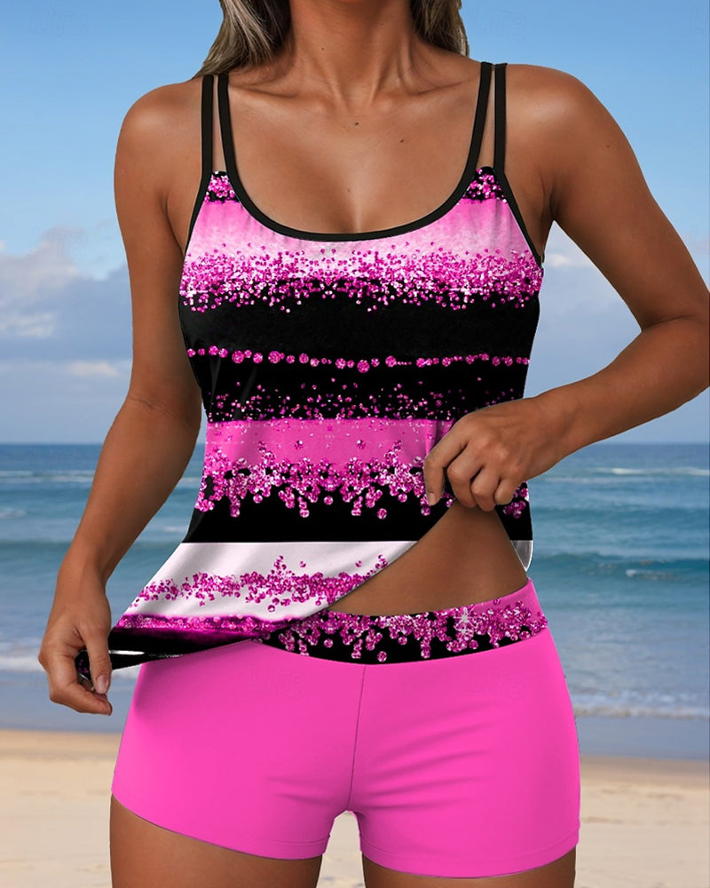 Costume da bagno due pezzi casual con stampa e spalline