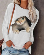 Maglia a maniche lunghe con stampa gatto