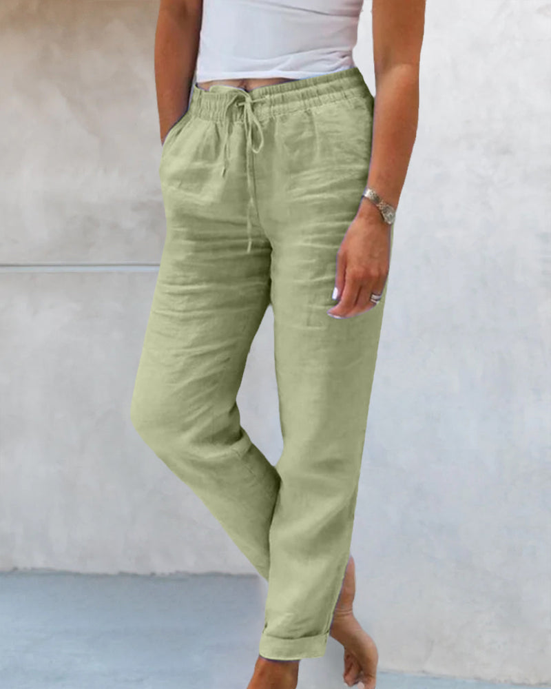 Pantaloni casual a tinta unita a gamba dritta