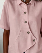 Camicia con Patta in Cotone-lino Asimmetrica abbottonata