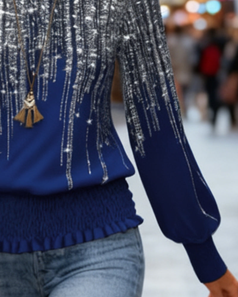 Maglia di tendenza a maniche lunghe con scollo rotondo