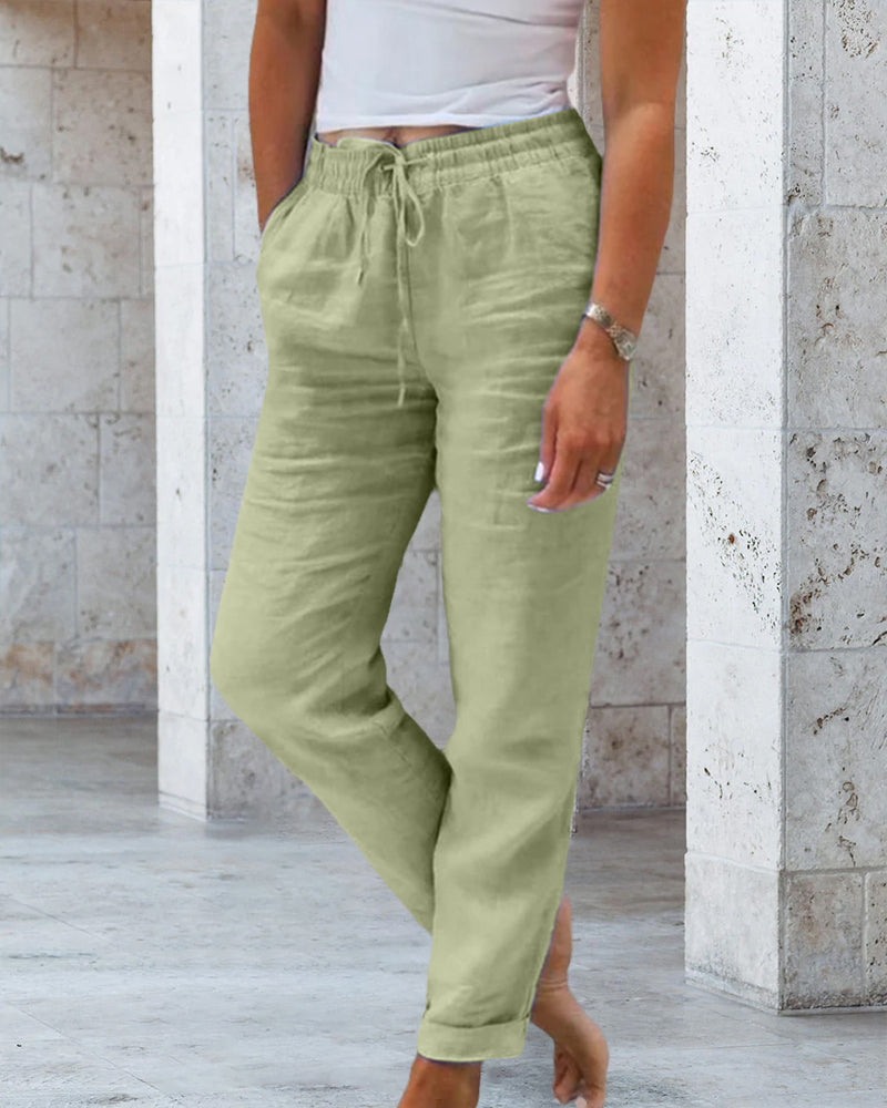Pantaloni casual a tinta unita a gamba dritta