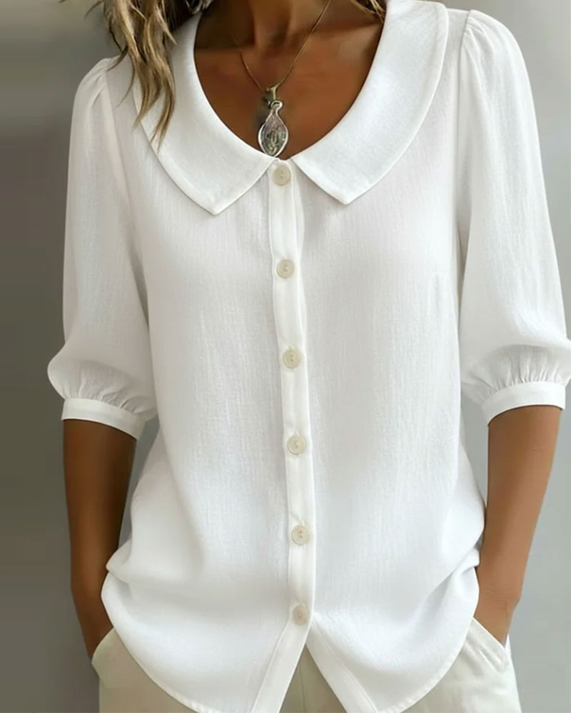 Camicia in cotone a maniche medie con colletto Peter Pan