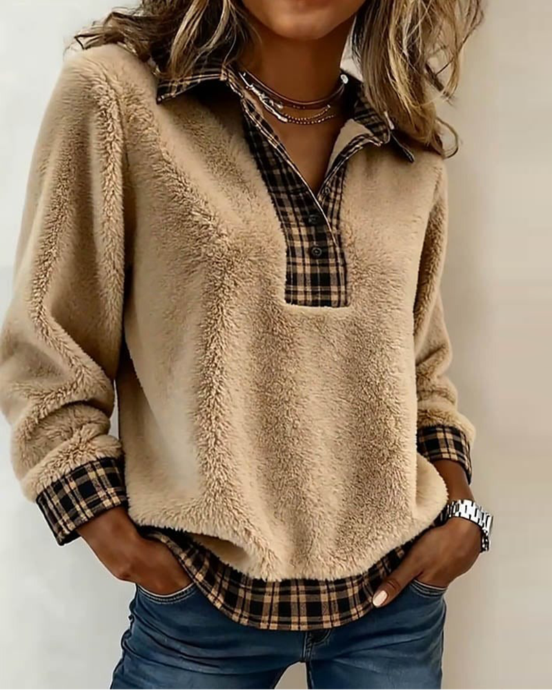 Top a collo patchwork a quadri tinta unita
