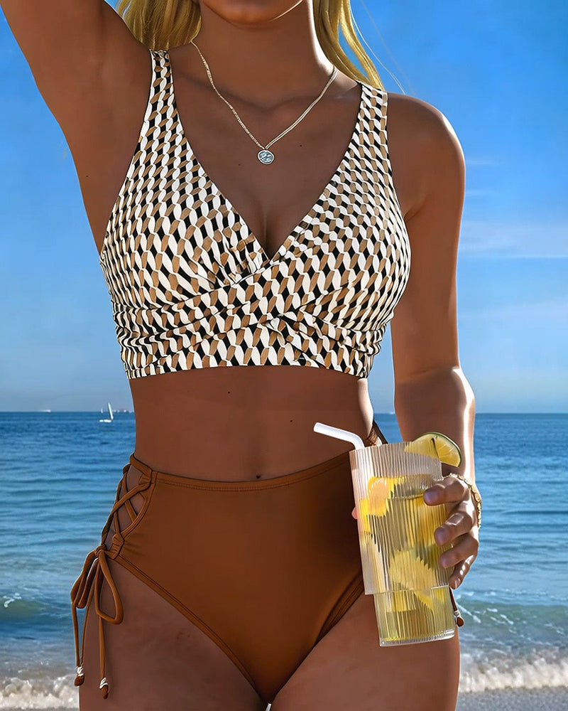 Bikini Geometrico Stampato con Fiocco