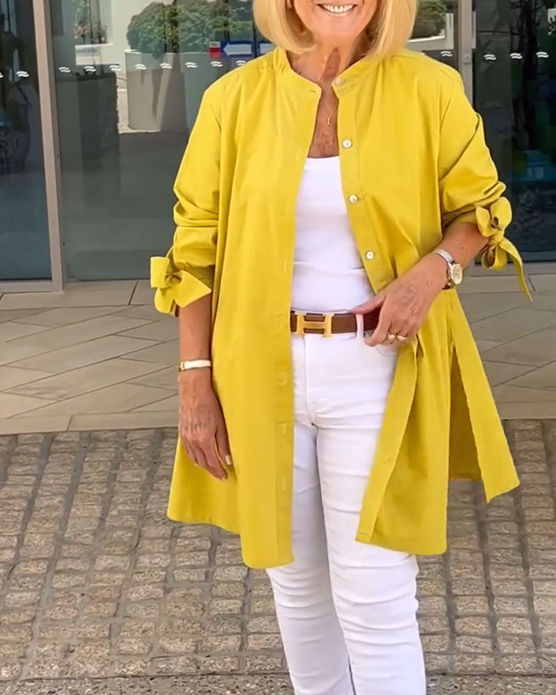 Camicia a maniche lunghe tinta unita casual