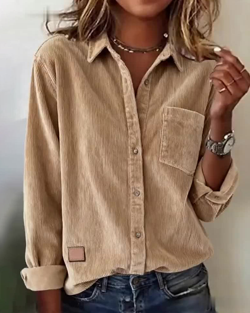 Camicia Tendenza Velluto a Coste con Risvolto