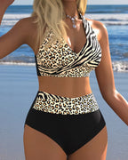 Bikini a Vita Alta Stampa Leopardo Zebra