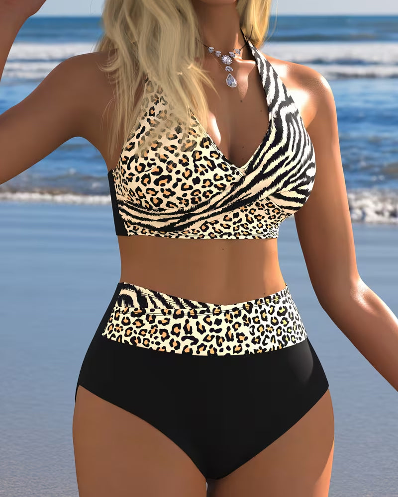 Bikini a Vita Alta Stampa Leopardo Zebra