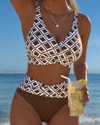 Costume da bagno a due pezzi stile reggiseno con motivo a rombi