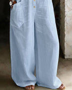 Tuta intera 100% cotone collo a revers casual gamba larga