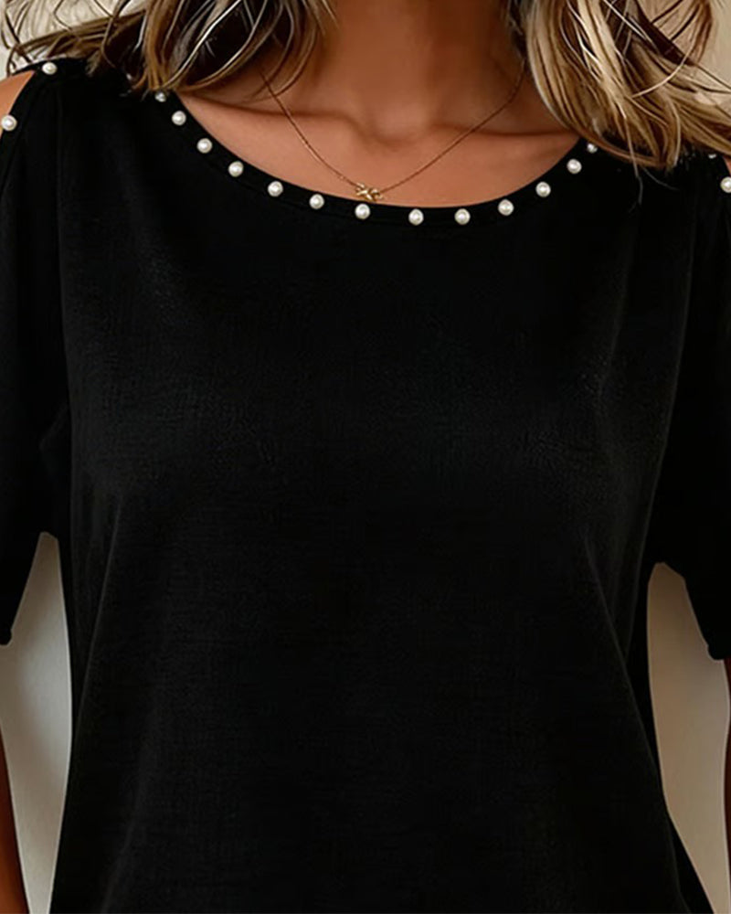 Camicetta Off-Shoulder a Maniche Corte con Scollo Rotondo