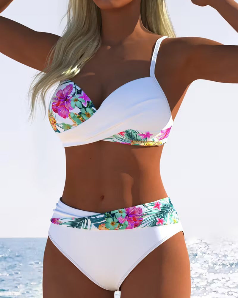 Bikini Bralette Stile con Stampa a Contrasto
