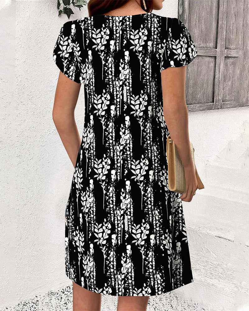 Vestito Casual Stampato con Maniche a Petalo