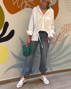 Top a revers in tinta unita stile suburbano