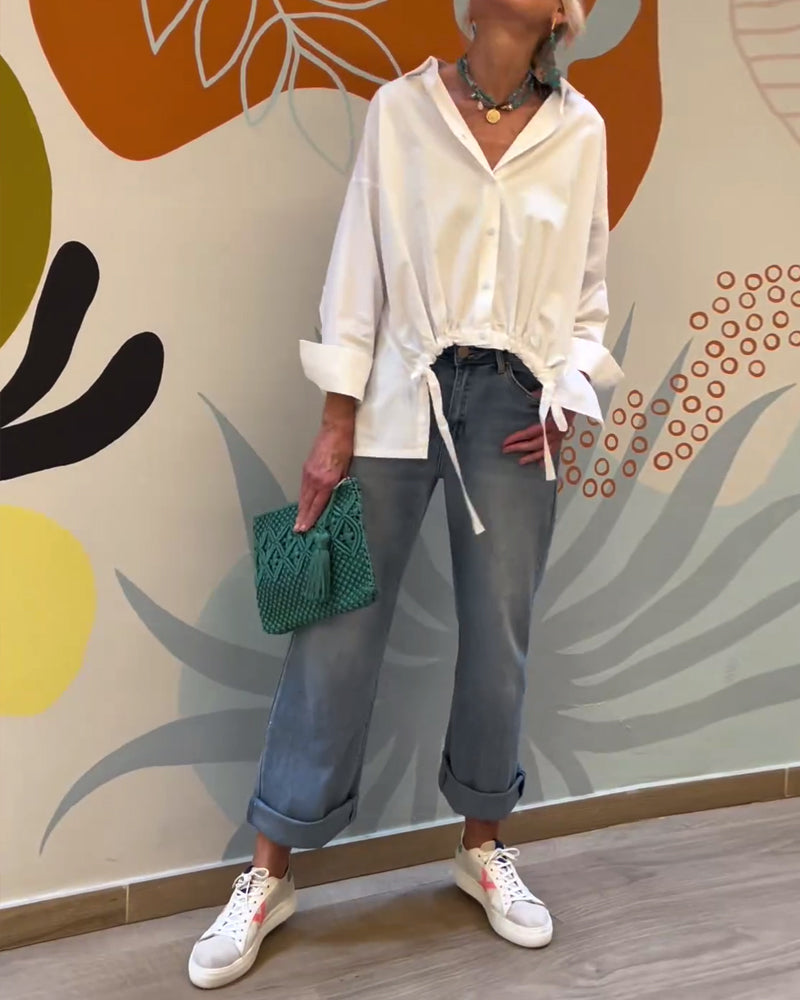 Top a revers in tinta unita stile suburbano