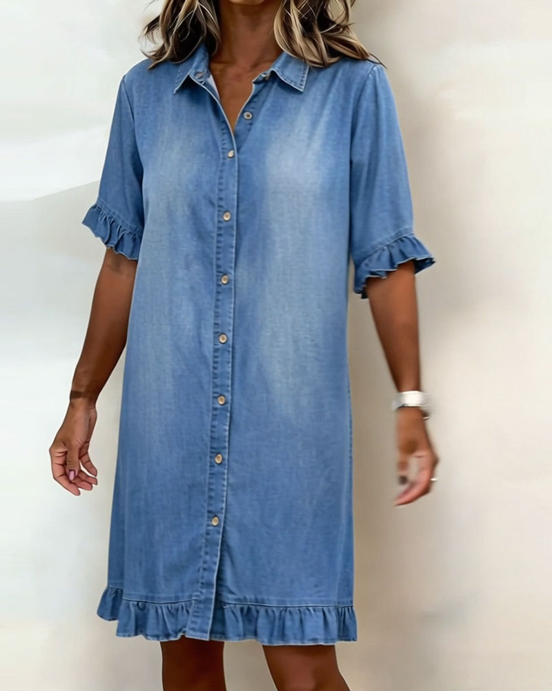 Abito a camicia in denim con volant