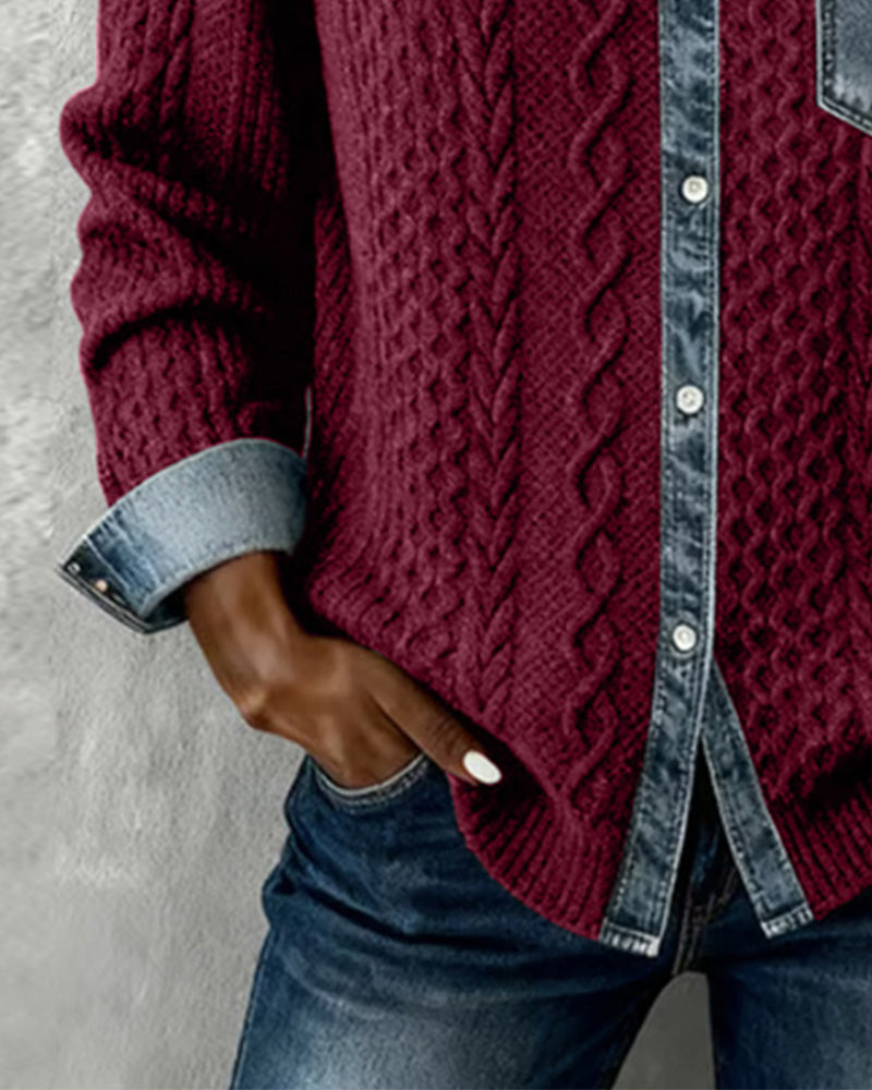 Camicia di jeans a maniche lunghe con patchwork