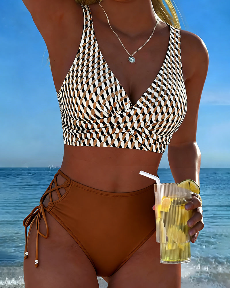 Bikini Geometrico Stampato con Fiocco