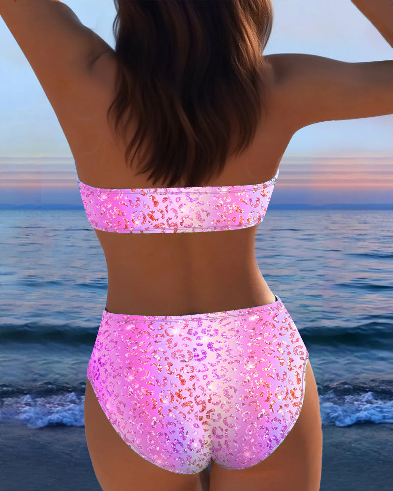 Bikini a fascia stampato leopardato