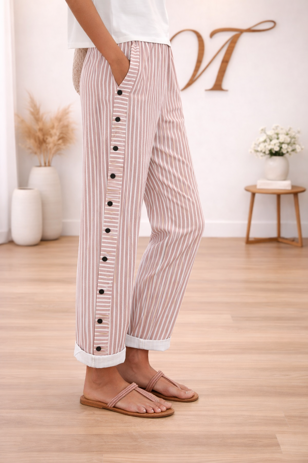 Pantaloni di lino a righe con tasche – freschi, comodi ed eleganti