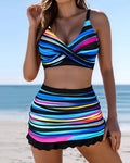 Costume da bagno scollo a V gonna a righe